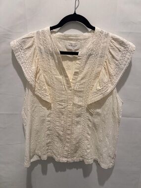 Dear John Fatima Cream Eyelet Ruffle Button-Front Blouse.sizeL.100%cotton.spring